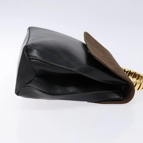 LOEWE Velazquez Hand Bag Leather Suede Brown Black gold Auth Totes